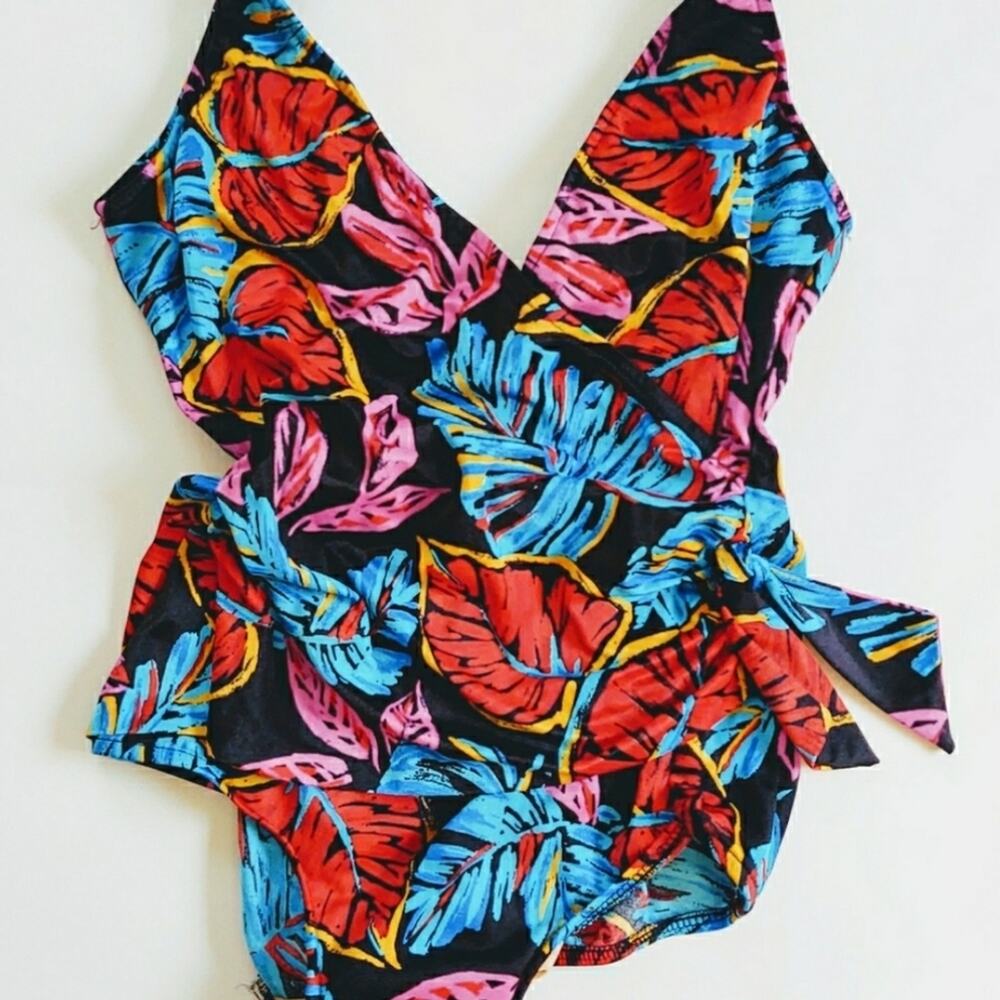 Vintage Maxine of Hollywood Wrap Floral One Piece Swimsuit